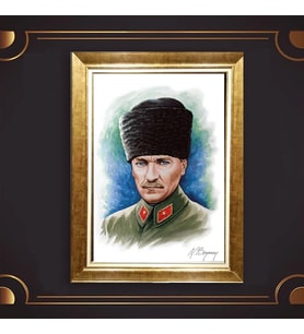 Altın Varaklı Çerçeveli Paspartulu Atatürk Tablo z4785 (Gold)