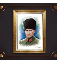 Altın Varaklı Çerçeveli Paspartulu Atatürk Tablo z4785 (Gold)