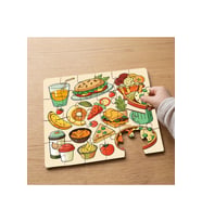 Çeşitli Fast Food Yiyecekler Tasarımlı 24 Parça Ahşap Çocuk Puzzle MPK0691