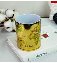 Kişiye Özel Dünya Haritası Tasarımlı Gold Kupa