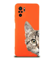 Xiaomi Redmi Note 10 Uyumlu Lansman Kılıf Catface Tasarımlı İçi Kadife Kapak-Turuncu (Şeffaf)