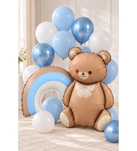 Mavi Tonları Gökkuşağı ve Ayı Balonlu Doğum Günü Balon Seti - Set37