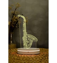 3D LED Saksafon Gece Lambası, 16 Renkli Dekoratif Anime Işık (Krem)