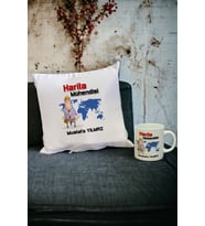 Harita Mühendisine Hediye Kupa Bardak ve Yastık Set 003 (Beyaz)