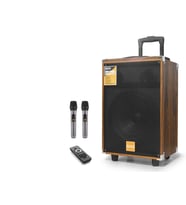Bluetooth Hoparlör Fm Radyo 12 Inç Usb Tf Aux Çift Mikrofonlu Kumandalı - Ahşap BQ12