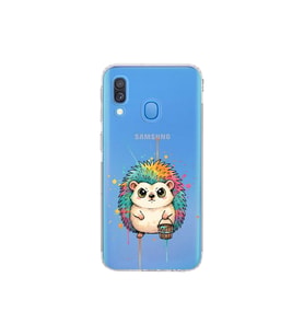 Samsung Galaxy A40 ile Uyumlu Splash Kirpi Tasarımlı Şeffaf Silikon Kılıf
