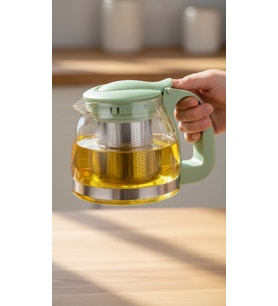 Renkli Süzgeçli Cam Demlik 700 ml - Fıstık Yeşili