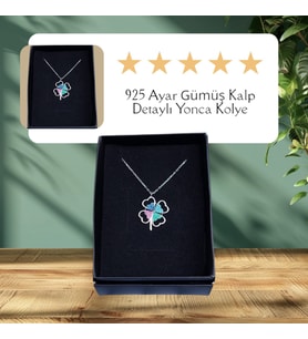 925 Ayar Gümüş Kalp Detaylı Yonca Kolye
