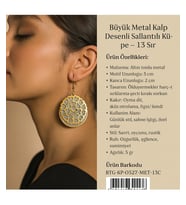 Büyük Metal Kalp Desenli Sallantılı Küpe – 13 Sır (Altın)
