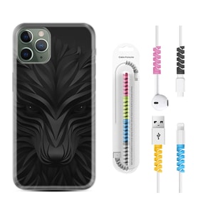 Apple iPhone 11 12 13 14 Pro Max Kılıf Kablo Koruma Spiral Silikon Black Fox 1325