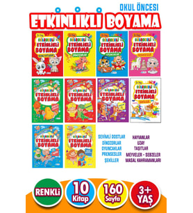Eğlenceli Etkinlikli 10 Kitaplı Eğitici Boyama Seti 160 Sayfa (Çok Renkli)