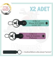 Macera Aşıklarına Özel, İsim Plaka ve 0 Rh (+) Kan Grubu Yazılı x2 Anahtarlık, Pembe-Turkuaz-Laci (Çok Renkli)