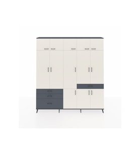 Arges Dolap 8 Raflı 4 Çekmeceli 3 Askılı 220x30x243 Antrasit-Aytaşı/Antrasit