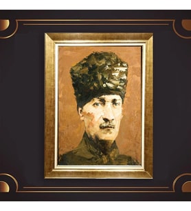Altın Varaklı Çerçeveli Paspartulu Atatürk Tablo z5141 (Gold)