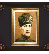 Altın Varaklı Çerçeveli Paspartulu Atatürk Tablo z5141 (Gold)