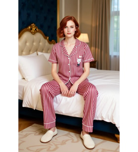 Kadın Çizgili Baskılı Gömlek ve Pantolon Pijama Takımı Fonksiyonel Dayanıklı Kaliteli Spor