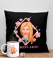 BK Gift Kişiye Özel Karikatürlü Anneler Günü Tasarımlı Siyah Kırlent Yastık ve Kupa Seti, Anneye Hediye, Ev Dekorasyonu, Anneler Günü Hediyesi-4