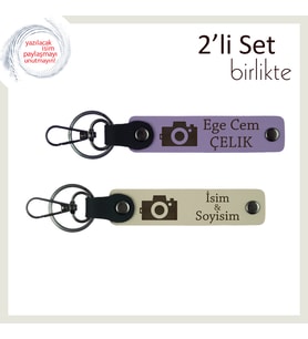 Sevdiklerine Anılarla Dolu Jest, Kamera Temalı İsimli Anahtarlık Takımı, Mor Menekşe-Sütlü Kahve