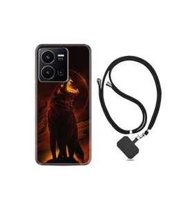 Vivo Y35 Kılıf Ipli Boyun Askılı Desenli Silikon Fire Wolf 1602