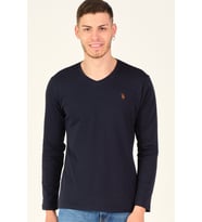 T8587 DEWBERRY V YAKA ERKEK UZUN KOL T-SHIRT-KOYU LACİVERT