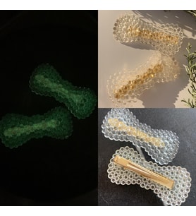 Fosforlu Neon Parlak Yeşil Renk Gold Pens Kıskaçlı Kurdele Şekil 2'li Saç Tokası El Yapımı Epoksi