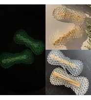 Fosforlu Neon Parlak Yeşil Renk Gold Pens Kıskaçlı Kurdele Şekil 2'li Saç Tokası El Yapımı Epoksi