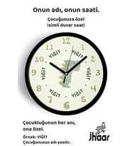 İsme Özel Sevimli Dinozor Çizimli Çocuk Odası Duvar Saati Orta Boy 30 cm Siyah Camlı Sessiz