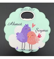 UV Baskılı Çiçek Açacak Magnet Bardak Altlığı Nikah Hatırası Sarılan Kuşlar 30 Adet