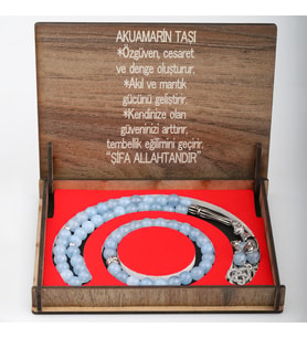 KUTULU 33 LÜ TESBİH BİLEKLİK SETİ  AKUAMARİN