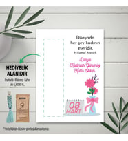 Hediyelik Kart - 8 Mart Dünya Kadınlar Günü Tasarım Makrome Anahtalık, Toka, Kurabiye, Kahve Kartı