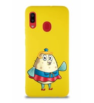 Samsung Galaxy A20 Soft Premier Kapak Bayan Puff Tasarımlı Silikon Kılıf - Sarı (Şeffaf)