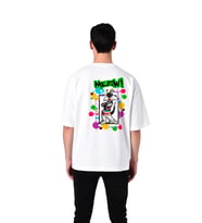 Retro Kedi Meow Tasarımı Baskılı Erkek Oversize Tişört