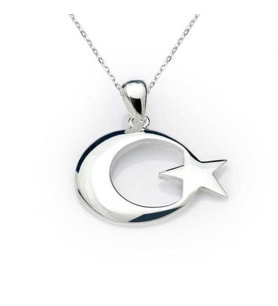 Gümüş Ay Yıldız Bayrak Kolye