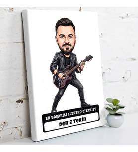 Elektro Gitariste Hediye Erkek Karikatürlü Kanvas Tablo