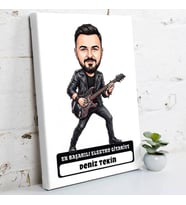 Elektro Gitariste Hediye Erkek Karikatürlü Kanvas Tablo