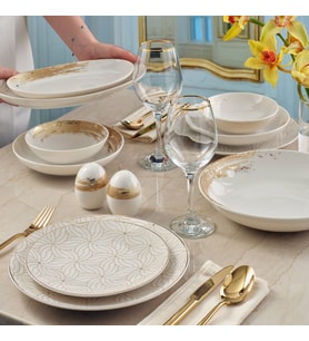 GÜRAL PORSELEN Camelia 54 Parça 12 Kişilik Yemek Takımı Gold 6420