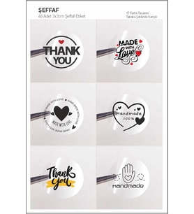 48 Adet Thank You-hand Made With Love Etiket, 17 Farklı Tasarım Sticker