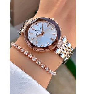 Daniel Klein Kadın Kol Saati – Rose Gold Silver Çelik Kordon – Taşlı Gümüş Kadran – Şık Hediye