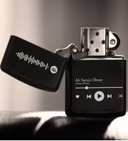 BK Gift Kişiye Özel Spotify Barkodlu Siyah Benzinli Metal Çakmak-1