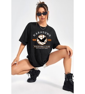 Unisex Karasuno Baskılı T-shirt (Siyah)