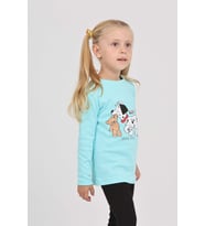 Toontoy Kız Çocuk Köpekli Ayı Baskılı Sweatshirt (Turkuaz)