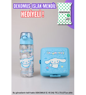 DEKOMUS İLE YENİ SEZON LİSANSLI CINNAMOROL 500 ML MATARA VE 2 KATLI BESLENME KABI / LUNCH BOX "ISLAK MENDİL HEDİYELİ" (Krem)
