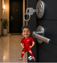 Kişiye Özel Futbolcu Karikatürlü Kapı Anahtarlığı – Taraftar Temalı Komik Anahtarlık
