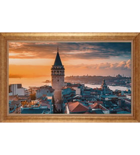 Çerçeveli Paspartulu Manzara Tablo bm1488 (Gold)