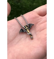 Gotik Viking Kurukafa & Ejderha  Pentagram Kararmaz  Paslanmaz Vintage 316L Çelik Kolye (Gümüş)