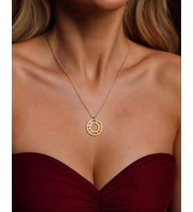 Kişiye Özel 925 Ayar Gümüş Zarif Halka Model Roman Rakam Tarih Kolye (Gold)