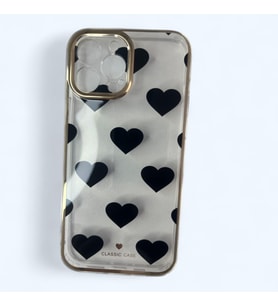 IPHONE 13 Pro Max Siyah Beyaz Renk Kalp Baskılı Sade ve şık Görünümlü Telefon Kılıfı (Siyah - Beyaz)