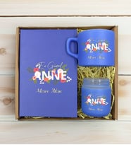 BK Gift Kişiye Özel İsimli DTF Anne Temalı Mavi Defter & Kahve Fincanı & Mum Hediye Seti-1, Anneye Hediye, Anneler Günü Hediyesi