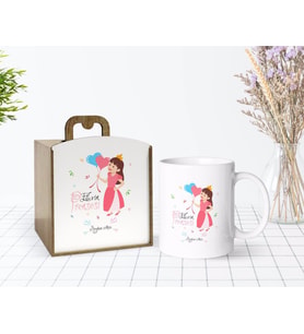 BK Gift Kişiye Özel Ahşap Kutuda Evin Prensesi Tasarımlı Beyaz Kupa Bardak-2