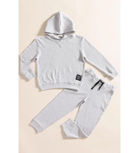 2'li Kapişonlu Açık Gri Waffle Sweat Jogger Alt Üst Takım